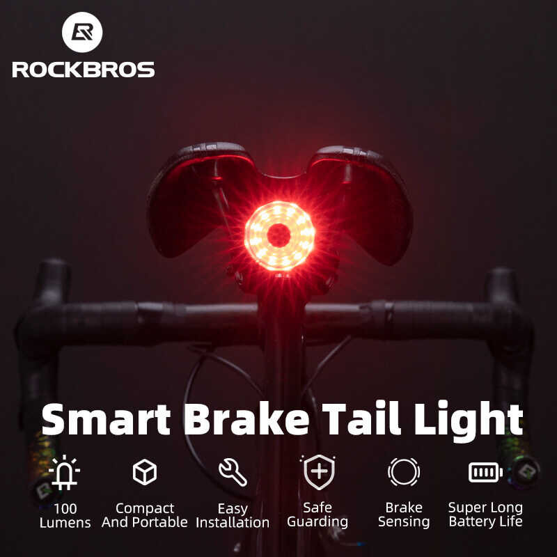 ROCKBROS Bicycle Smart Auto Brake Sensing Light LED Charging Cycling Taillight Bike Rear Light
