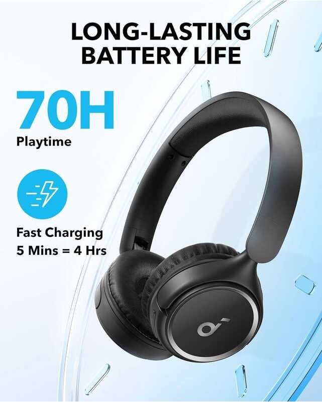 Soundcore H30i Wireless On-Ear Headphones, Foldable Design, Pure Bass, 70H Playtime, Bluetooth 5.3,