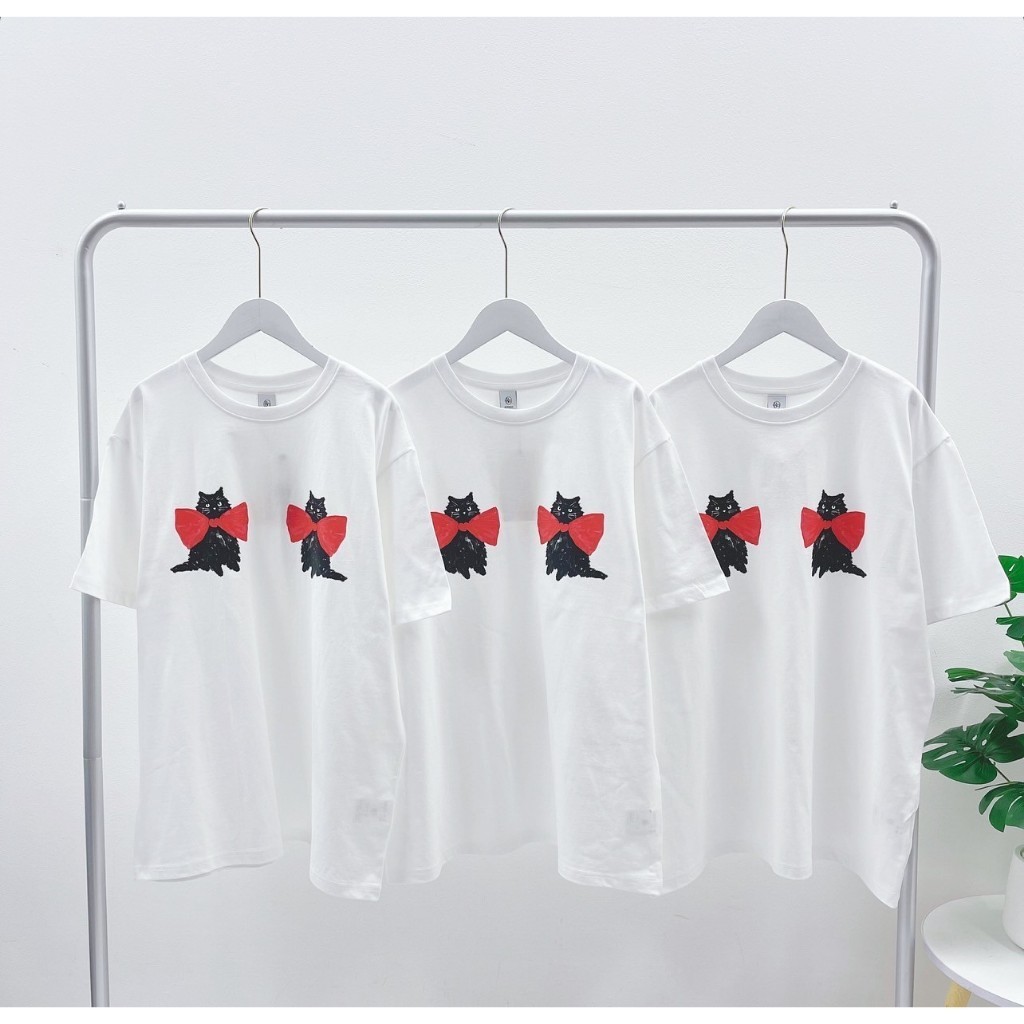 ♞,♘RONRON Ribbon CatT-Shirt (White)