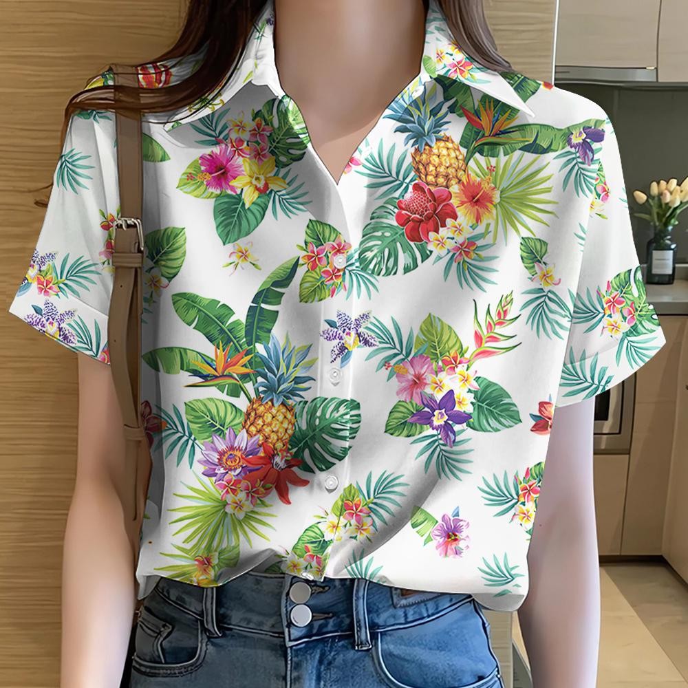 ผู้หญิง 2568 ฮาวาย, ดอกไม้, ซังหลาน, กระดุมลําลอง, เสื้อผ้าแฟชั่นชั้นนํา, เสื้อเชิ้ตฤดูร้อน, เสื้อเชิ้ตสไตล์แห้งเร็วขนาดใหญ่ thumbnail 5