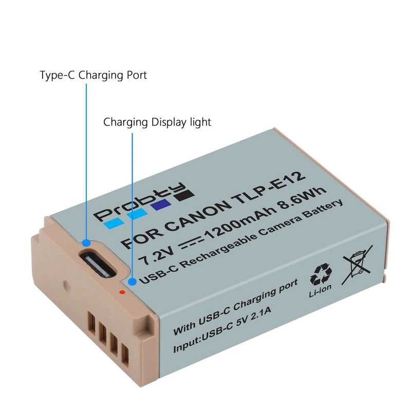 ❤️ แบตเตอรี่ Lpe12 Lp-E12 LP E12ใหม่พร้อมพอร์ตอินพุต5v/2A Type-C สำหรับ Canon M50 M10 EOS M100