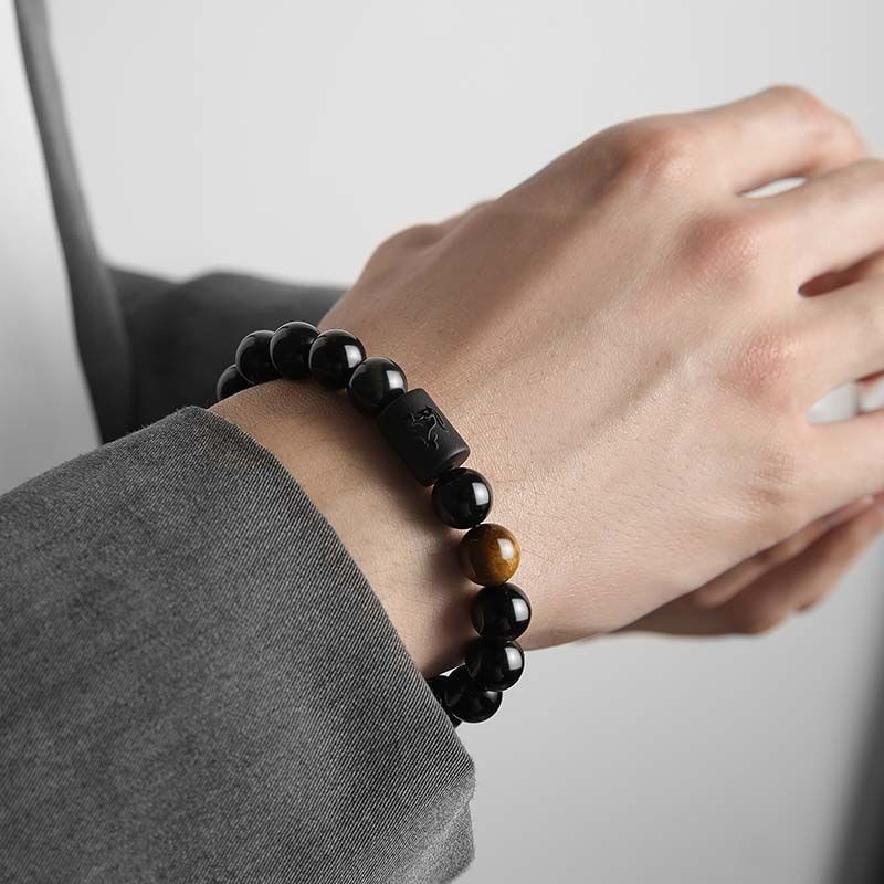 ♞,♘Twelve Zodiac Signs Obsidian Bracelet Ins Retro Beaded Jewelry