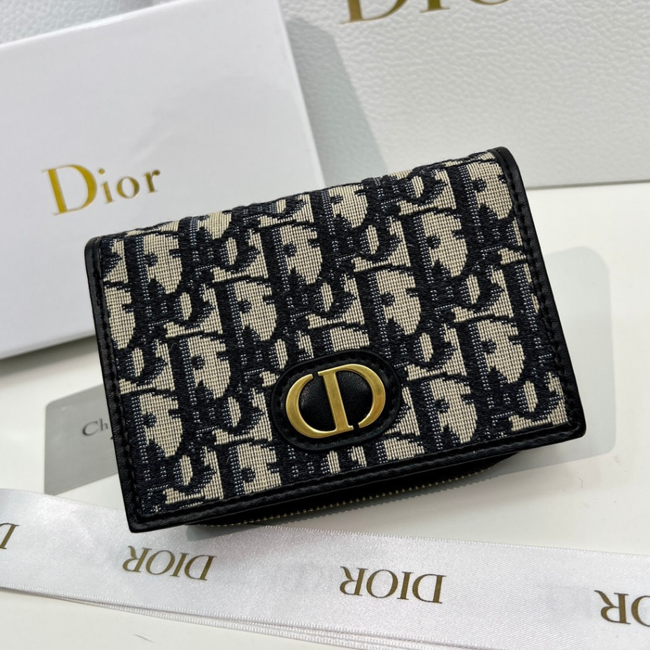 Dior กระเป๋าสตางค์หนังแท้ พับได้ อเนกประสงค์