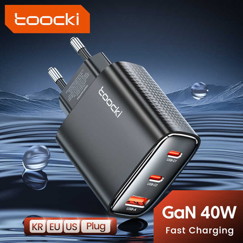 GAN ที่ชาร์จ Toocki PD 40W USB Qc3.0ชาร์จเร็วพอร์ตสามพอร์ต Adaptor Tr