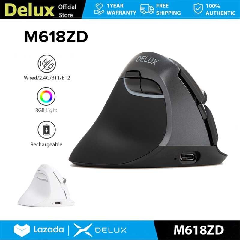 M618ZD left Delux hand Wired&Wireless Vertical Mouse Ergonomic Rechargeable MAX 4000 DPI 2.4G Bluet