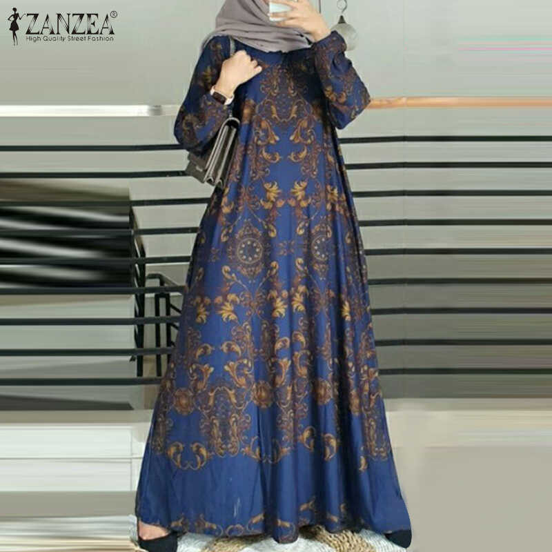 ❤ ZANZEA ชุดเดรสมุสลิมสำหรับผู้หญิง,ชุดเดรสเดรสยาวพิม