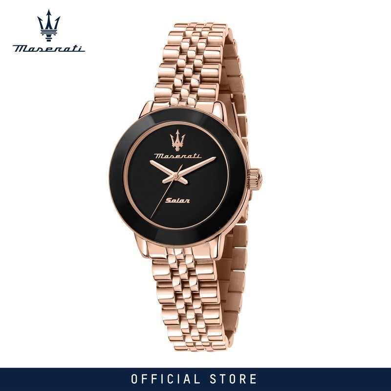 【2 Years Warranty】 Maserati Successo Solar 32mm Black Dial นาฬิกาข้อมือผู้หญิง รุ่น Rose Gold Solar