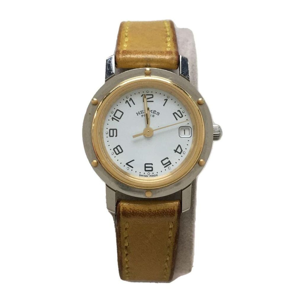 Hermes นาฬิกาข ้ อมือ Clipper หนังผู ้ หญิง สีขาว Camel ส ่ งตรงจากญี ่ ปุ ่ นมือสอง
