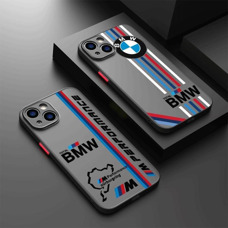 หรูหรา BMW-M Power รถเคสโทรศัพท์สําหรับ Apple iPhone 15 14 Pro 12 13 Mini 15Pro Max 14 Plus Hard PC สีดํานุ่มฝาครอบ Shell