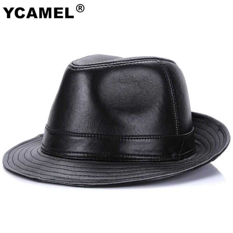 Quality Genuine YCAMEL Leather Hat For Men' Fahion Sheepkin Fedora Autumn Winter Trend Elegant Jazz