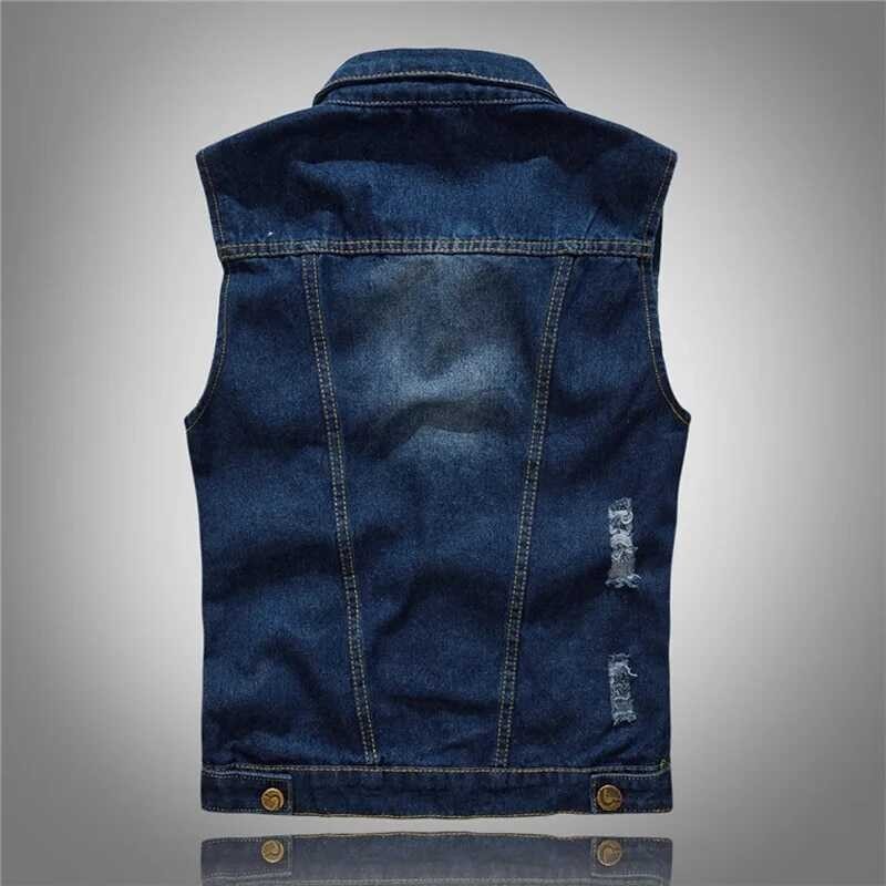 Denim Vest Men Sleeveless Washed Jeans Man Vintage Design Cowboy Ripped Jacket Male Waistcoat 5XL,Y