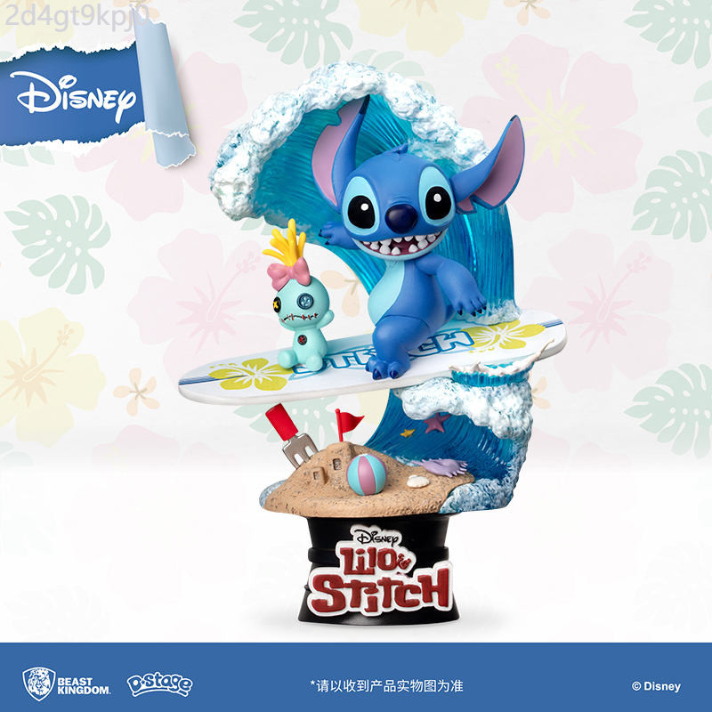 ♞,♘,♙Beast Kingdom Disney Star Baby Stitch Stitch Summer Vacation Surfing Figure Gift Tendy Toy Gi