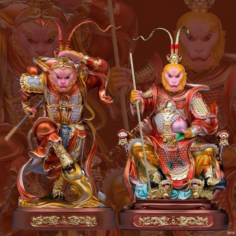 ♞Resin Monkey King Sun Walker พระพุทธรูปห้องนั่งเล่นบ้านเสนอเครื่องประดับ