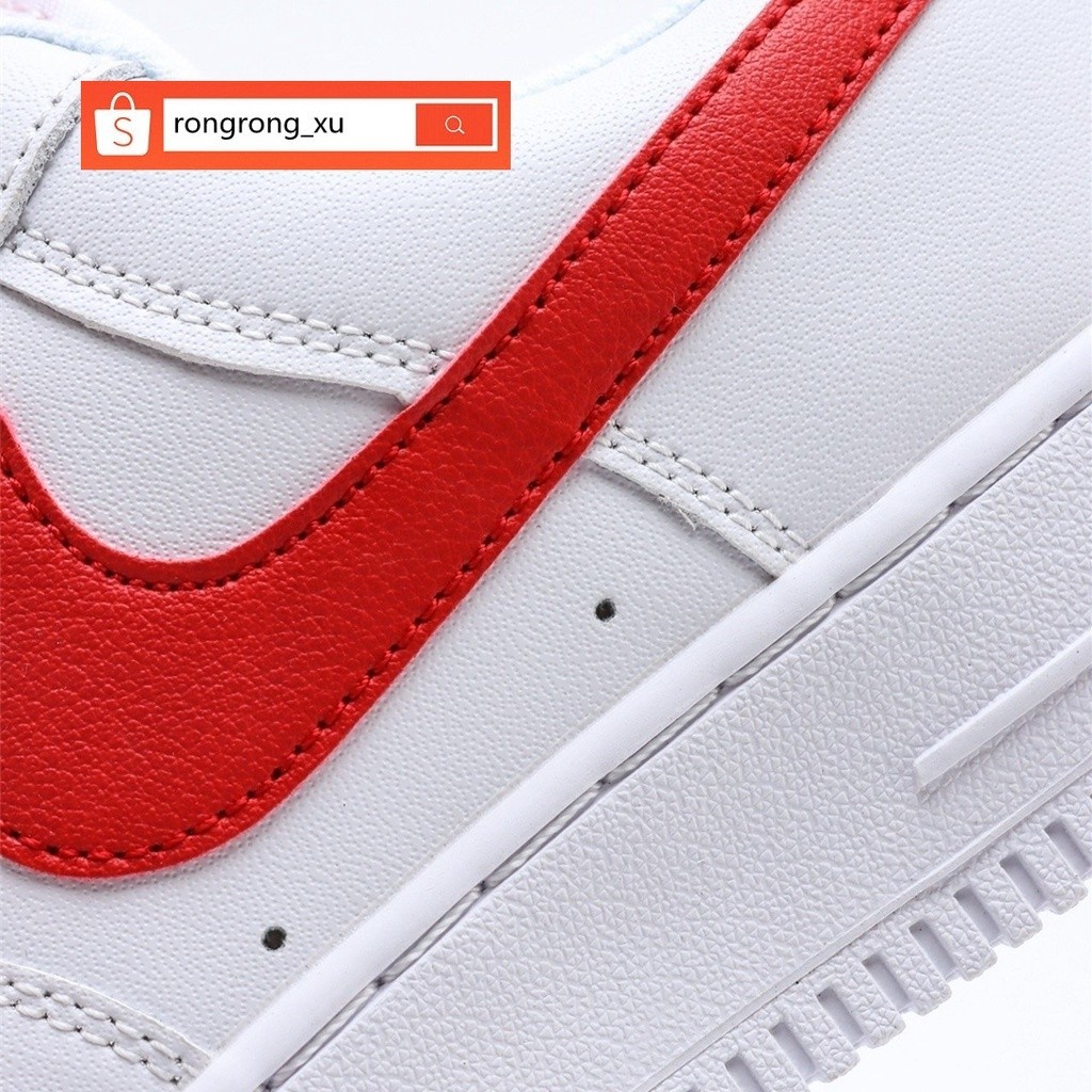 ♞,♘Nike Air Force 1 Low White Red ผ้าใบลำลองของแท้ 100% สำหรับผู้หญิงและผู้ชาย รองเท้า sports