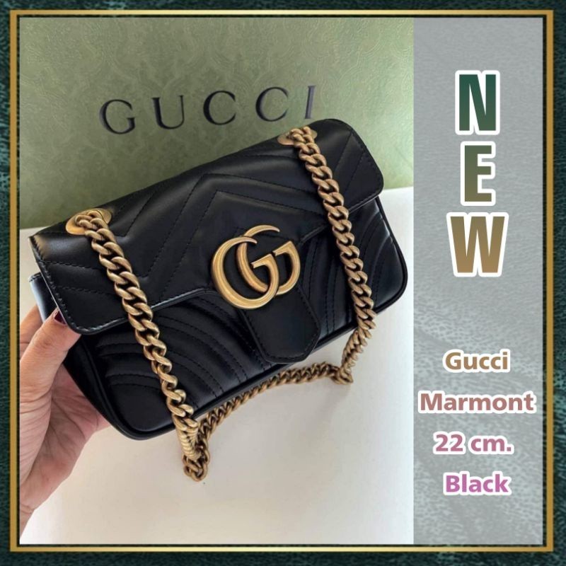 ♞,♘[สอบถามก่อนกดซื้อ] แท้  New Gucci Marmont 22 cm. Black