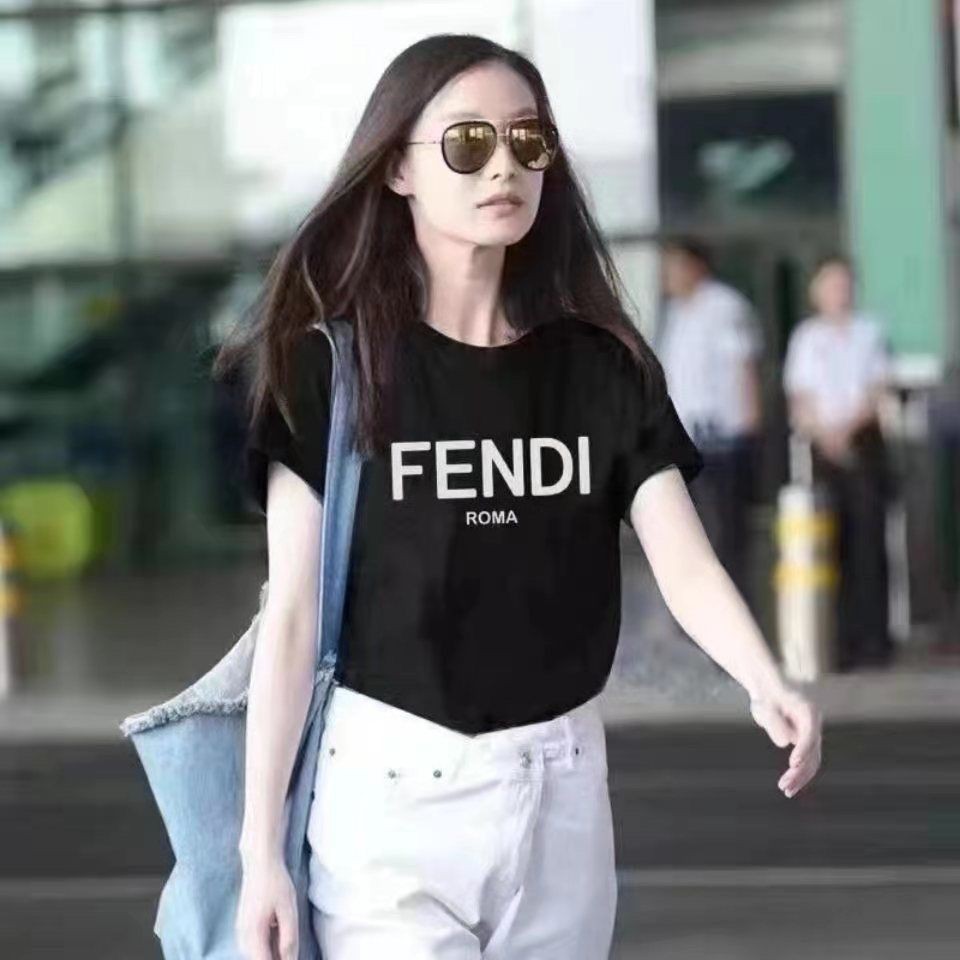 Fendi เสื้อยืดลําลอง ผ้าฝ้ายแท้ แขนสั้น แฟชั่นสําหรับผู้ชาย และผู้หญิง