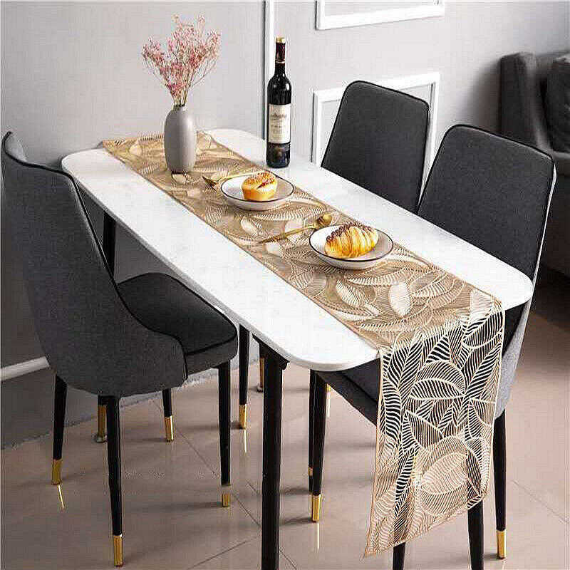 Loftyan 6 Seaters Dining Table Runner Metallic Leaves Design Gold 13 X 72 Inch