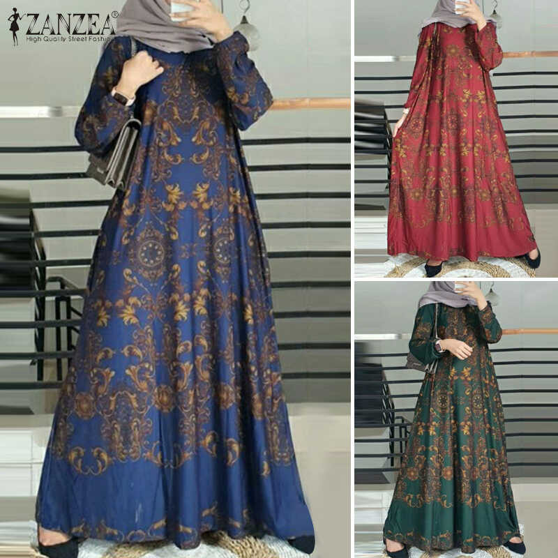 ❤ ZANZEA ชุดเดรสมุสลิมสำหรับผู้หญิง,ชุดเดรสเดรสยาวพิม