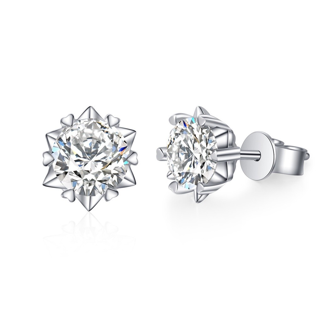 ต่างหูสตั๊ด เงินสเตอร์ลิง S925 0.3ct 0.5ct 1ct 1.5ct 2ct รูปเกล็ดหิมะ ทรงกลม สีขาว สําหรับหมั้น งาน