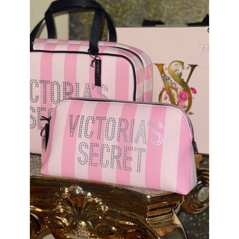 Victoria's Secret Signature Stripe Beauty Bag กระเป๋าสะพายข้าง ลายทาง