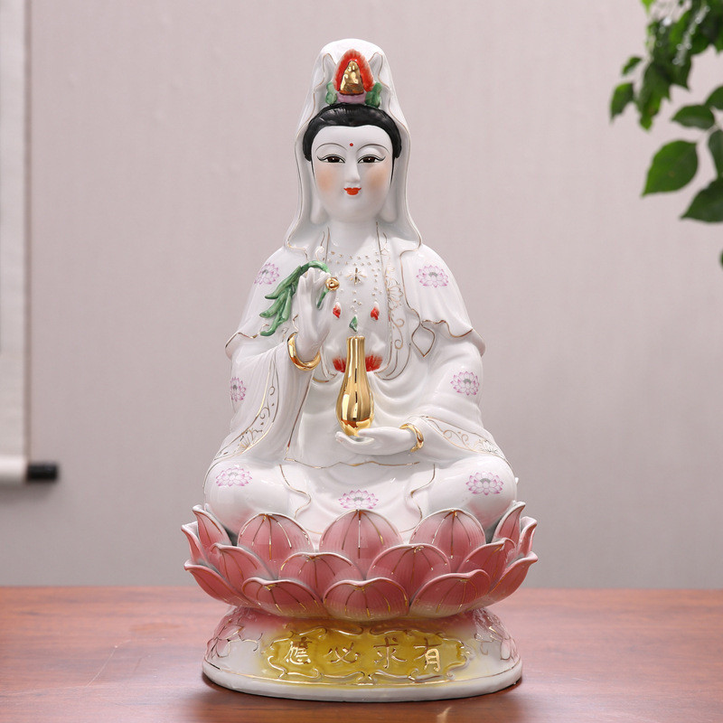 White Jade Coloured Avalokitesvara Statue 12-18 Inches[Demand response]Guanyin Bodhisattva ceramic Buddha