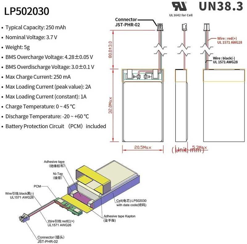 Eemb 4pack 【No-profit】 502030 3.7v 250mah Rechargeable Lithium Polymer For Cameras Bluetooth Spea