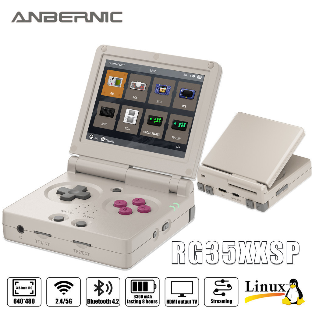 Anbernic RG35XXSP Flip คอนโซลเกมมือถือระบบ Linux 64G 3.5''หน ้ าจอ IPS HDMI-TV-Out รองรับสตรีมมิ ่