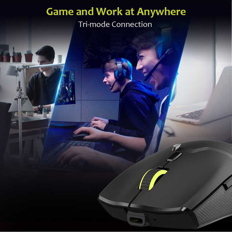 PRO Delux M800 PAW 3370 Bluetooth DPI MAX 19000 RGB Wireless Rechargeable Lightweight Gamingmouse W