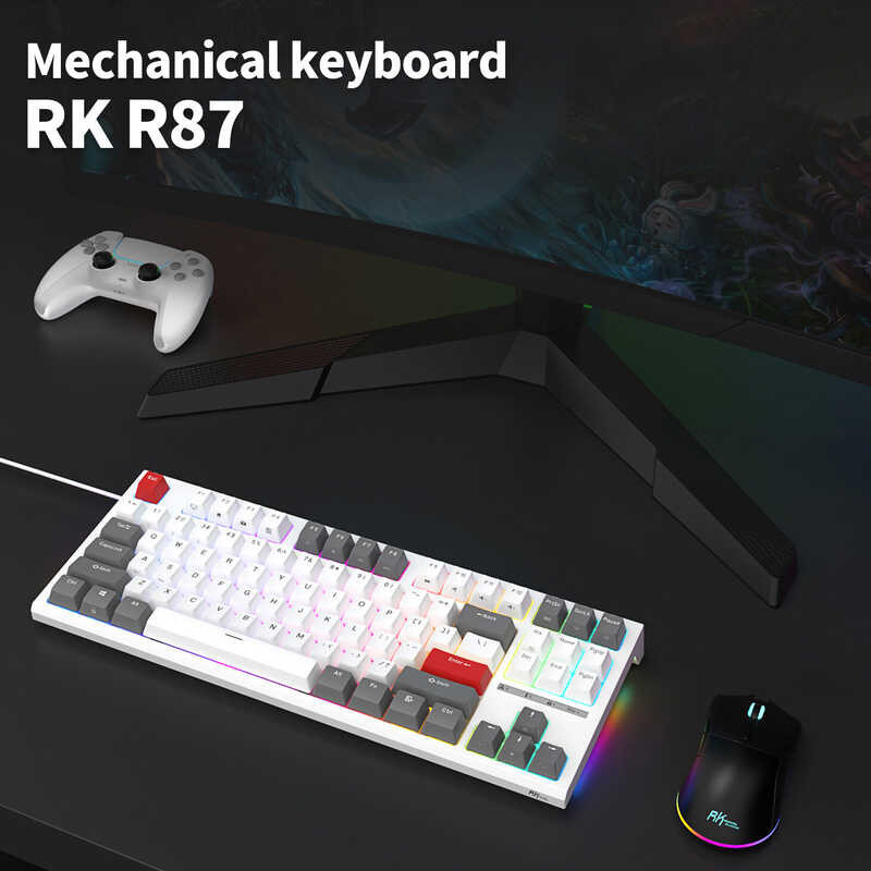 R87 RK แป้นพิมพ์แบบมีสาย Royal Kludge 87คีย์ไฟ RGB Backlit สลับร้อน
