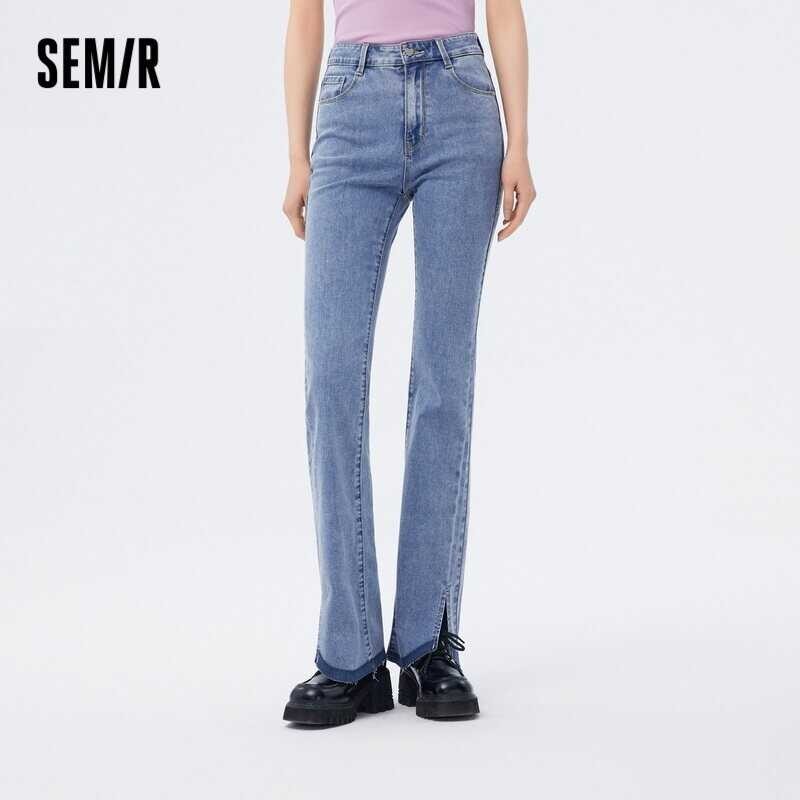 Semir กางเกงยีนส์ผู้หญิงกางเกงขาบานเปิดคอเสื้อกางเกง