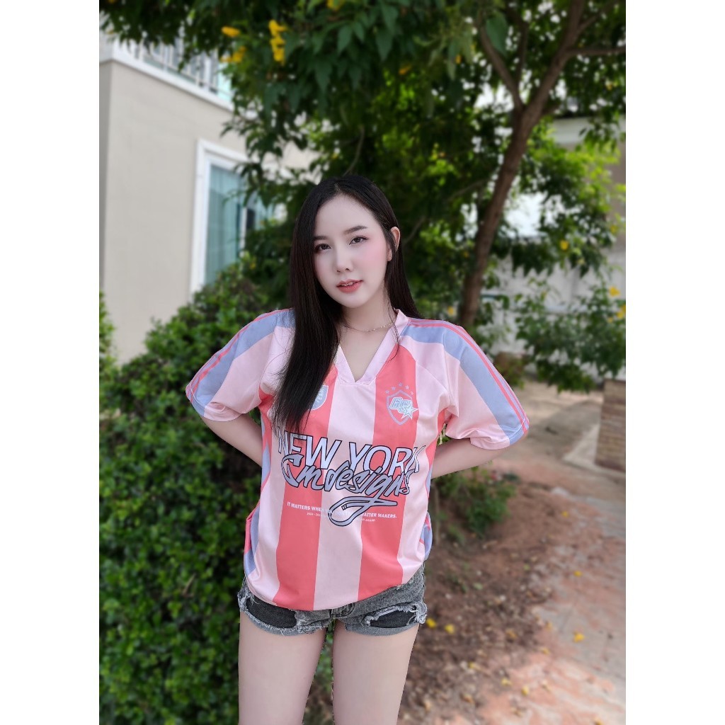 COQGM - [พร้อมส่งจากไทย] namsap ZUZA Oversize ลายริ้ว เสื้อยืดกีฬาแฟชั่น คอวี แขนสั้น ผ้าไมโครฯ พิมพ์ซับลิเมชั่นลงในผ้า 1 - รูปที่ 5