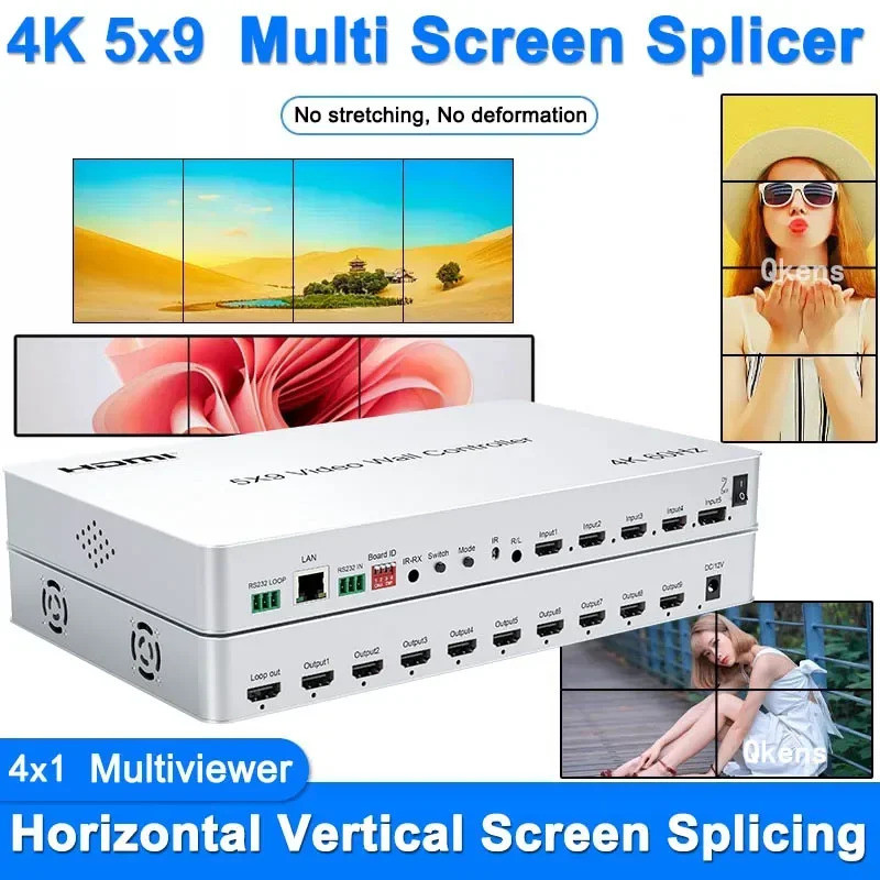 4K 5x9 HDMI Video Wall Controller 2x2 3x3 Multi Screen โปรเซสเซอร์แนวนอนแนวตั้ง Splicer 90 180° หมุน