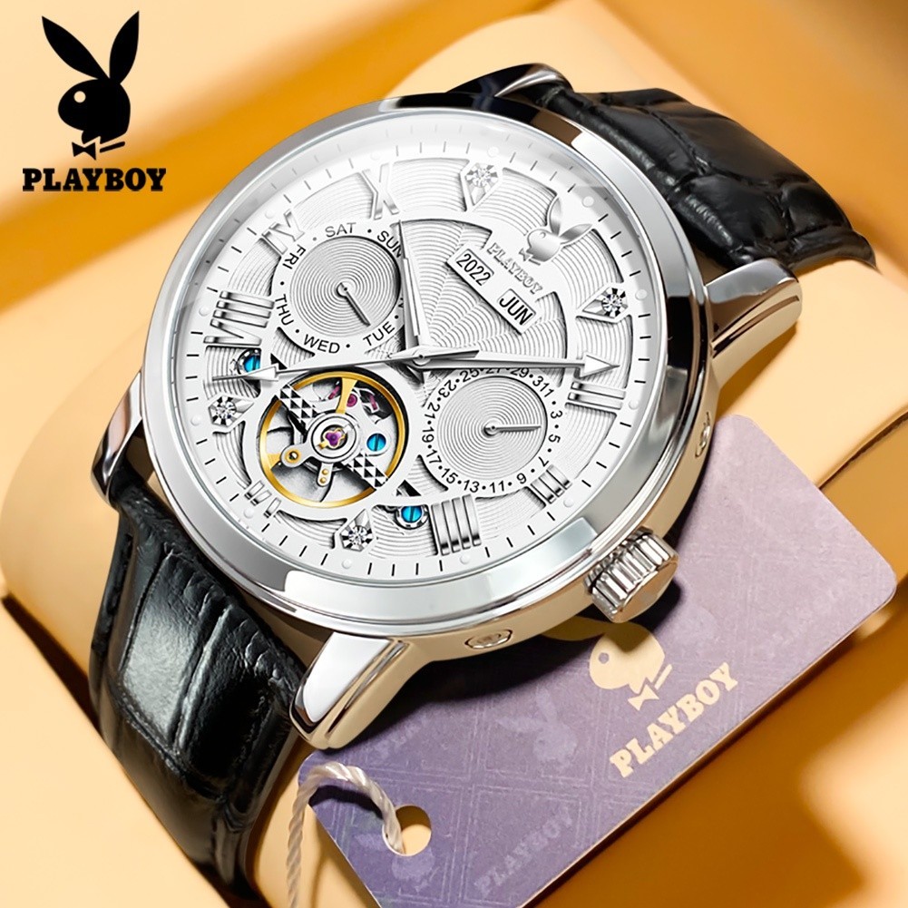 ♞,♘,♙Playboy Brand Watch (ของแท้+กล่องของขวัญ) 3045 นาฬิกาข้อมืออัตโนมัติ อเนกประสงค์ คุณภาพสูง แฟช
