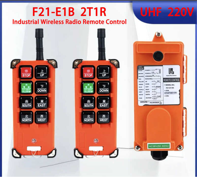2T1r การควบคุมระยะไกลไร้สายอุตสาหกรรมคุณภาพสูง UHF 220V F21-E1b สำหรับเครนเหนือศีรษะจัดส่งฟรี