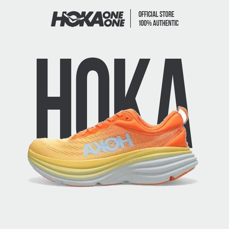 【100% Original】Hoka One Bondi 8 1123202-PBAY Orange Yellow Summer Mesh breathable Sports Running Shoes