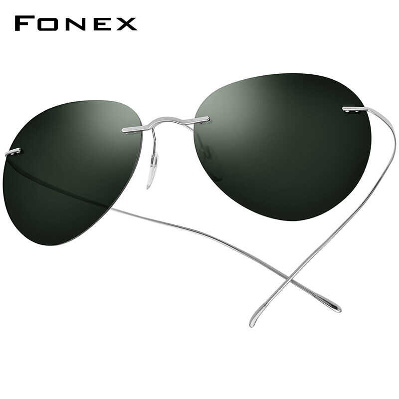 Titanium Rimless FONEX Sunglasses Men 2022 New Ultralight Korean Japaness Style Frameless Screwless Square Polarized Sun