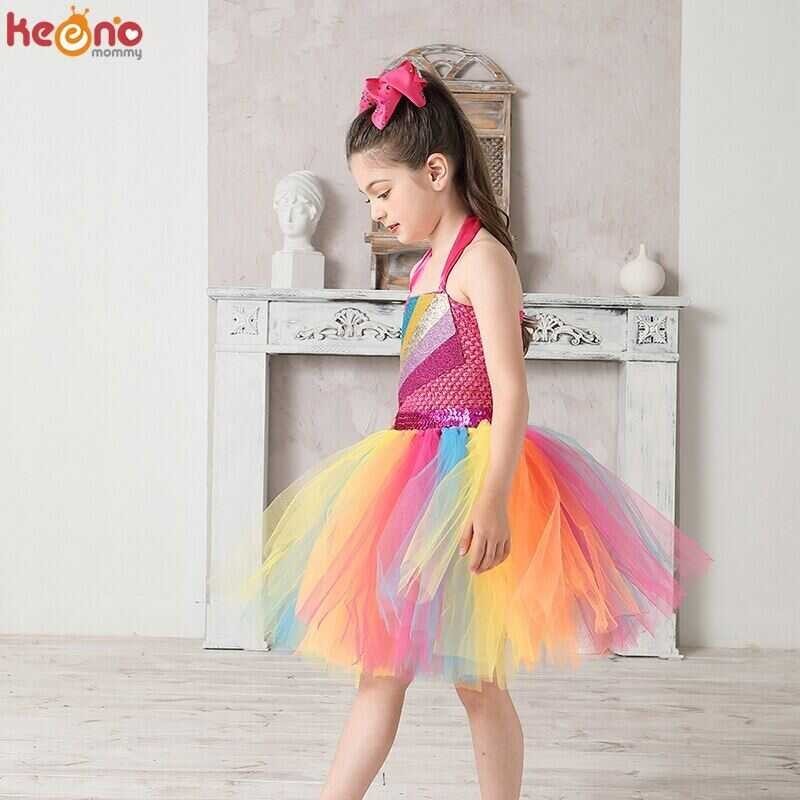 ❤ ZZOOI Jojo Siwa Tutu With Hair Bow Rainbow Sparkly Glitter Fancy Dress For Baby Girls Birthday