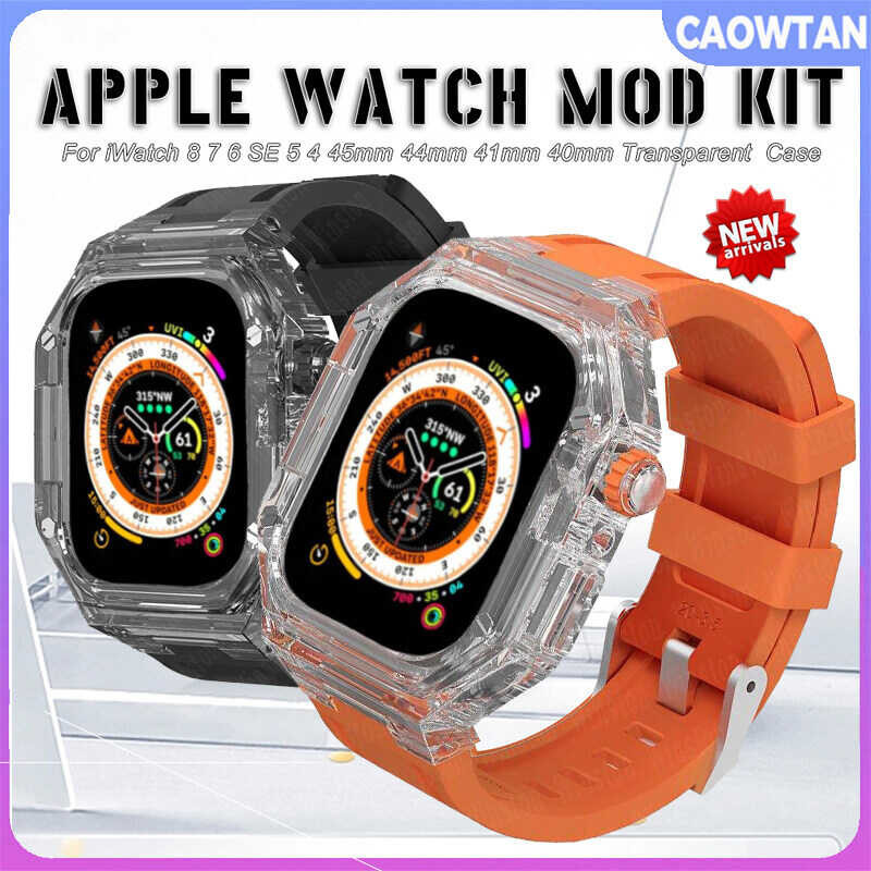 Modification Transparent Case kit Apple 9 8 7 45MM Rubber band For i Watch Series 6 SE 5 44MM 41MM  