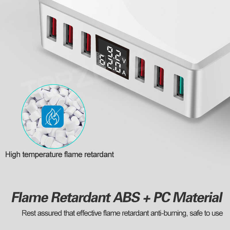 ❤ ASOMETECH Fast Station Adapter 6 Ports QC 3.0 Travel Charger LCD Digital Display Multi-Port USB