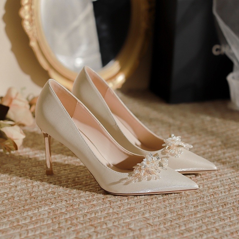 Essar · Shallow Mouth Wedding Shoes Women Wedding Shoes Champagne Bridal Shoes Stiletto Shoes High