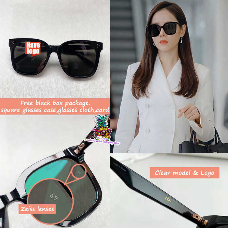 S คุณภาพ Pengugm FLATBA เธอ01สีดำ Acetate แว่นตากันแดด Son Ye Jin