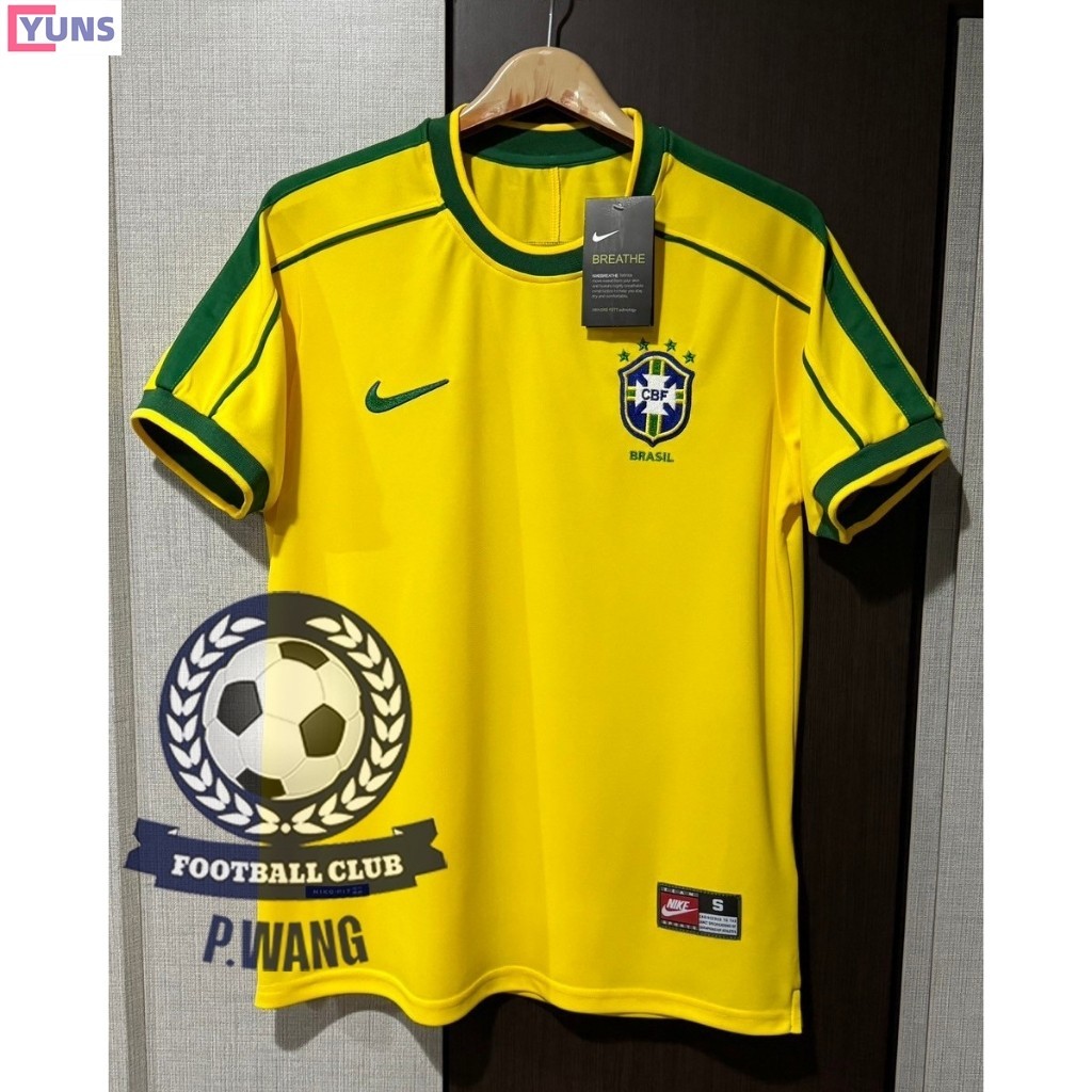 Yuns Retro เสื้อฟุตบอลย้อนยุค บราซิล Home เหย้า ปี 1998 ตรงต้นฉบับแน่นอน สกรีนชื่อเบอร์นักเตะหน้า-หลัง กล้ารับประกันคุณภาพ