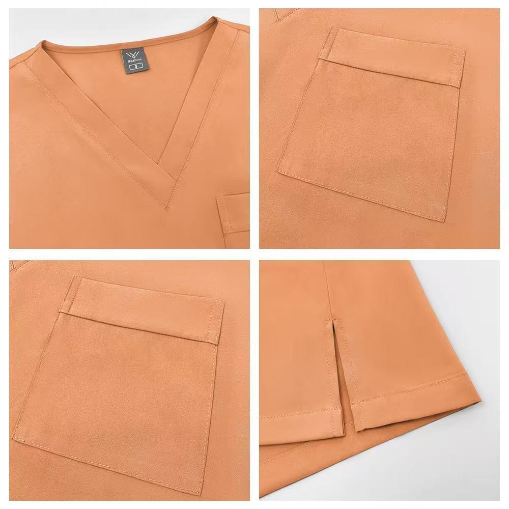 2025 สินค้าใหม่ NiaaHinn ผู้ชายผู้หญิง Unisex ยืด Anti-Wrinkle Breathable Matte ชุด, Matching Overalls White Doctor ชุดพยาบาล [แขนสั้นคอวีด้านบน + กางเกงทรงตรง] - รูปที่ 3