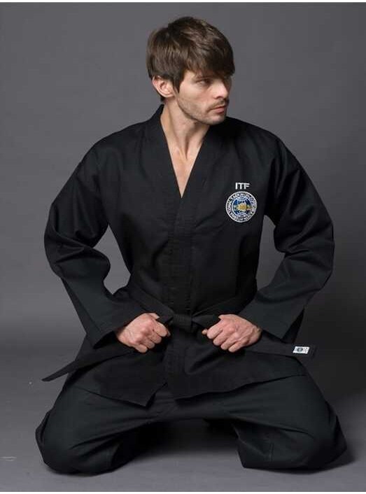 Embroidery Black ITF Taekwondo Uniform Set Pants And Coat Beautiful Clothes Karate Training Uniform