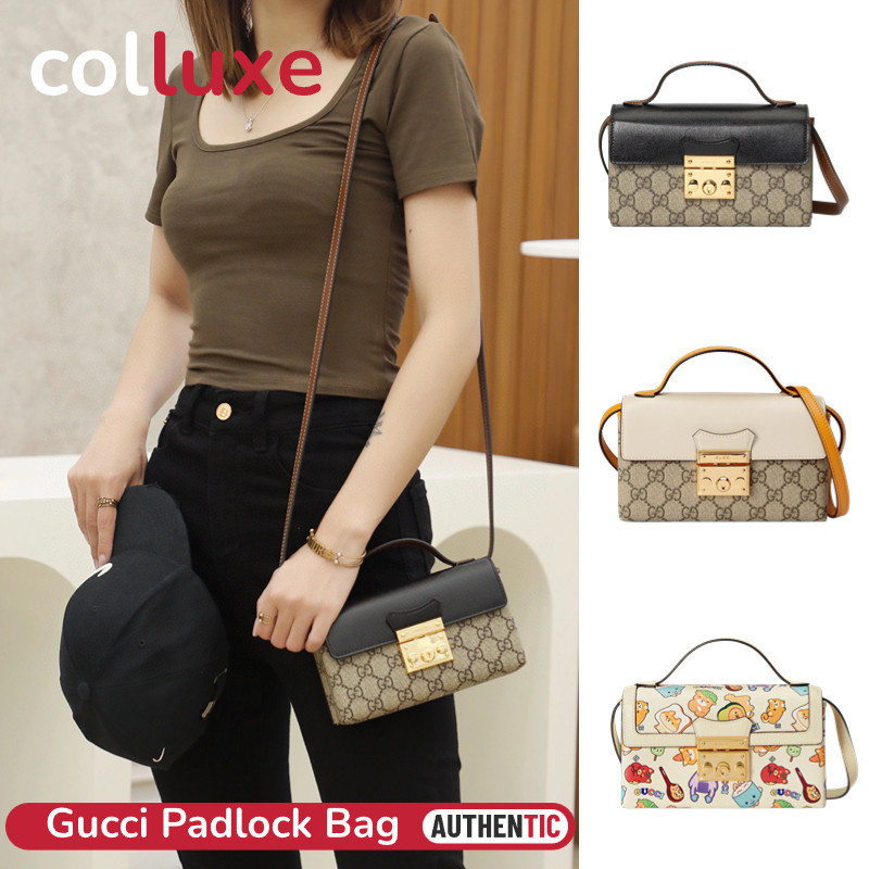 ♞,♘ของแท้กุชชี่ Gucci Padlock Mini Bag Shoulder Bag GG Supreme Canvas Adjustable Leather Strap กระเ