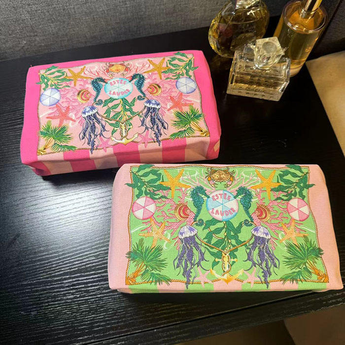 ส่งออกไปยังยุโรปและอเมริกาสินค้าจบสีชมพูใต้น้ําโลกรูปแบบกระเป๋าเครื่องสําอางถุงเก็บแบบพกพาแบบพกพาถุงแป้ง