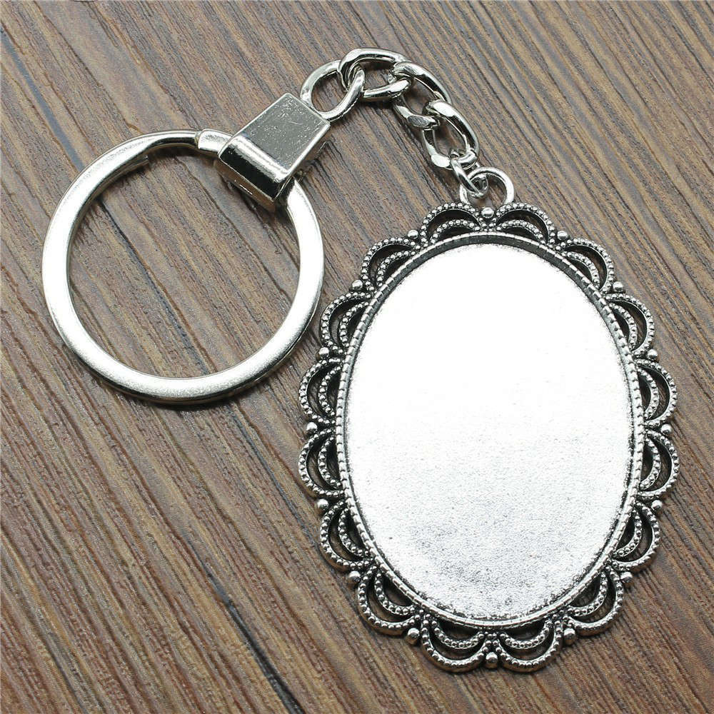 ของขวัญสตรีสําหรับเครื่องประดับ Creative Heart Elliptical แก้ว Cabochon ฐานการตั้งค่าถาดพวงกุญแจครบรอบ