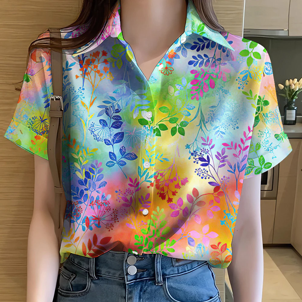 เสื้อผู้หญิงลายดอกไม้แขนสั้นทรงโอเวอร์ไซส์ thumbnail 4