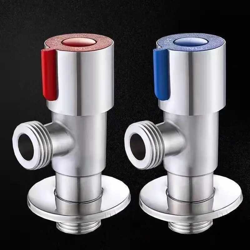 Stainless Steel Hot ＆ Cold Inlet Bathroom Faucet Stop Kitchen Sink Basin Triangle Vae Water Pressure Regulator