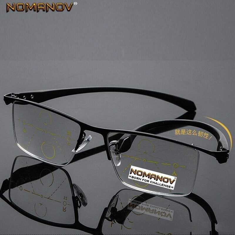 Business Eyebrow Comfortable Frame Photochromic Grey Lenses Progressive Multifocus Reading Glasses Add 100 150 200 250